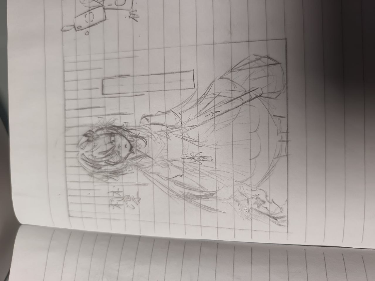 笔记本上的角色线稿